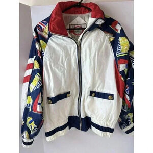 Vintage East West Womens M‎ Full Zip Windbreaker Jacket Sailboats Nautical Nylon